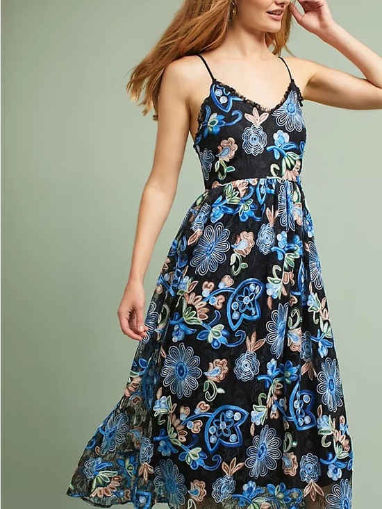 Eri & Ali Dresses & Skirts - Anthropologie - Eri + Ali - Black Floral Embroidered Spaghetti Strap Dress